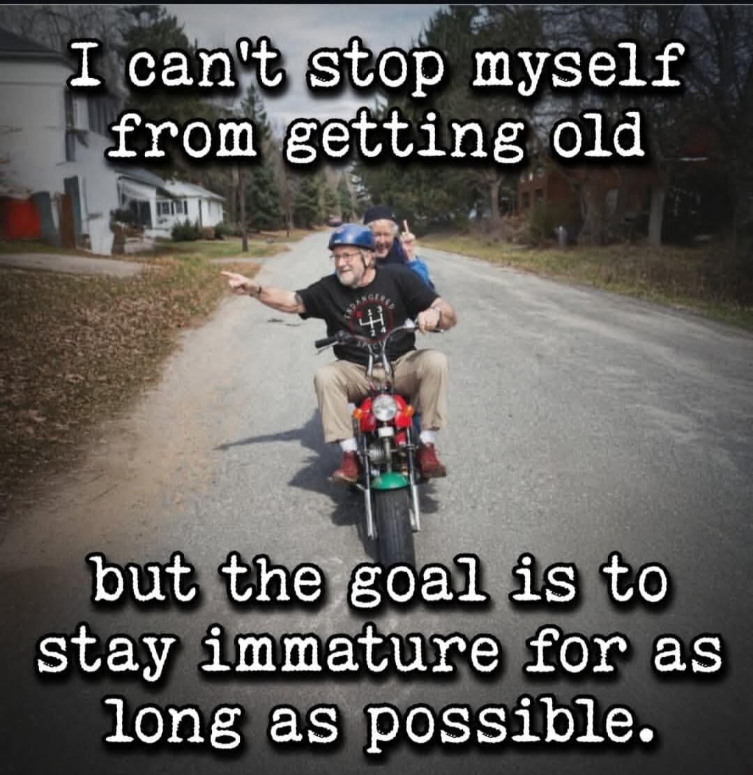I can't stop myself from getting old but the goal is to stay immature for as long as possible.