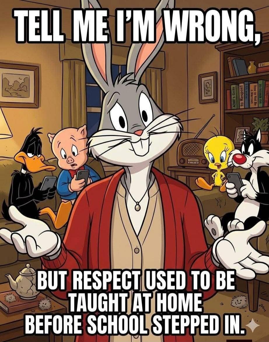 TELL ME I'M WRONG, BUT RESPECT USED TO BE TAUGHT AT HOME BEFORE SCHOOL STEPPED IN.