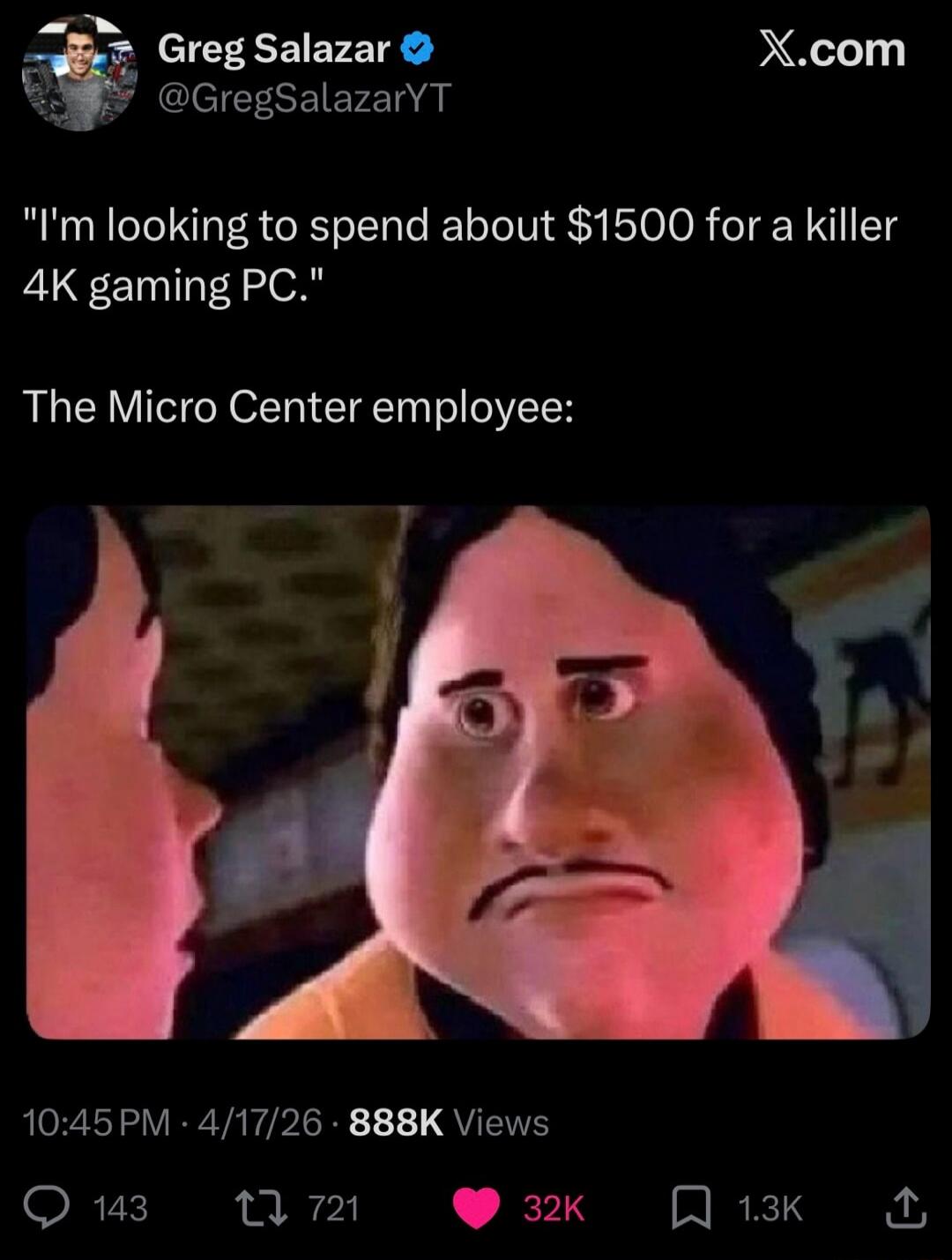 I'm looking to spend about $1500 for a killer 4K gaming PC. The Micro Center employee: