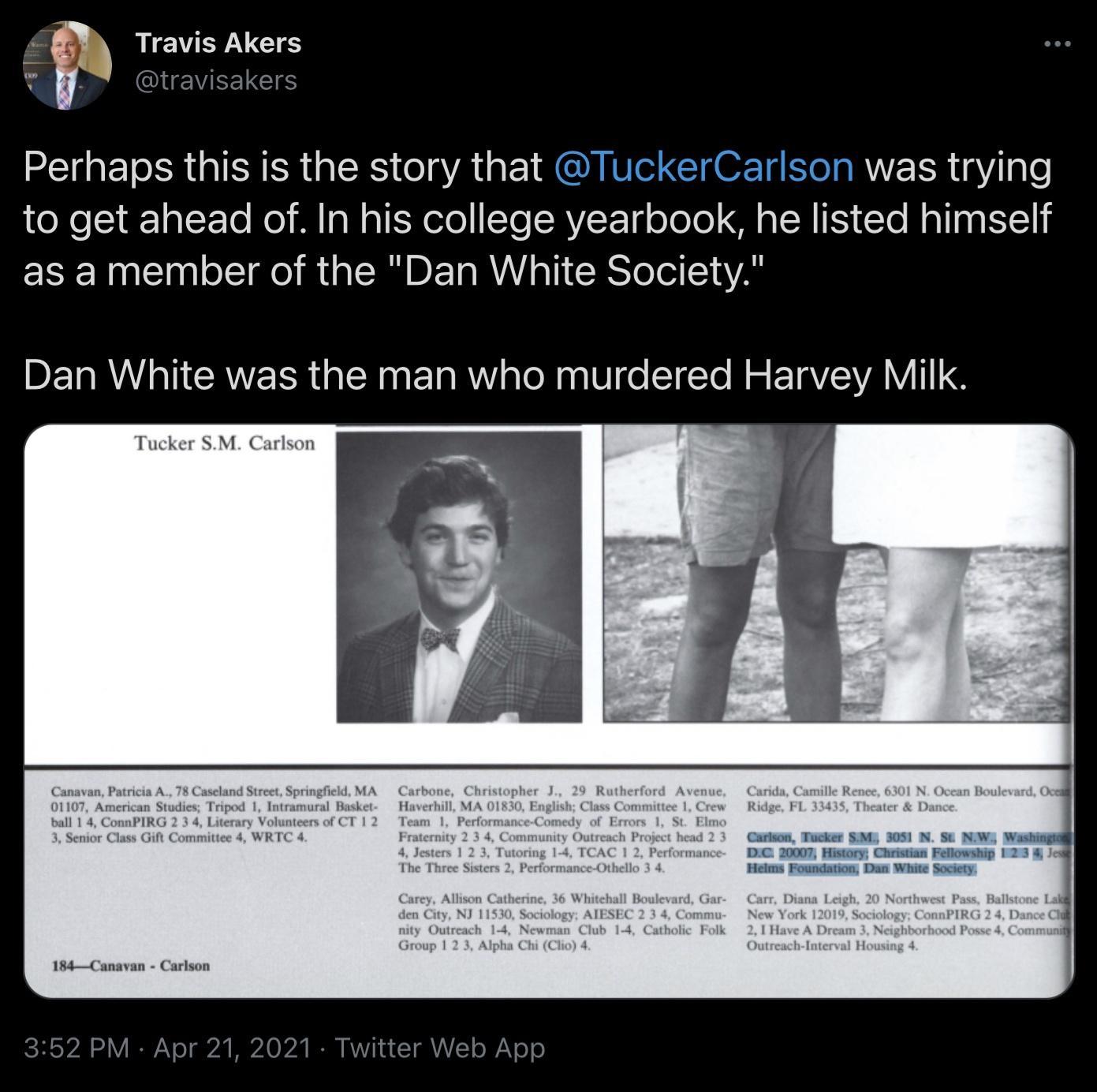 VRN VG QUEVMEETCS G ET R IR RS el A R E on was trying X a 1a1 To Ko M oW aIE qolo Yo RVSF T4 oToTo g R IS Yo Ml g YE1 as a member of the Dan White Society DETA R N CAVERR G Rl R alo NV EIC Te R EIAYEVAVI 8 Tucker SM Carlson e 4 WRTC 4 3 2 Curison Mucker SIMK 3051 N St NOWY Washis DC 20007 History Christian Fellowship 1 2 3 Jc Helms Foundation Dan White Society 184Canavan Carlson ICHSYA o V IV o g2