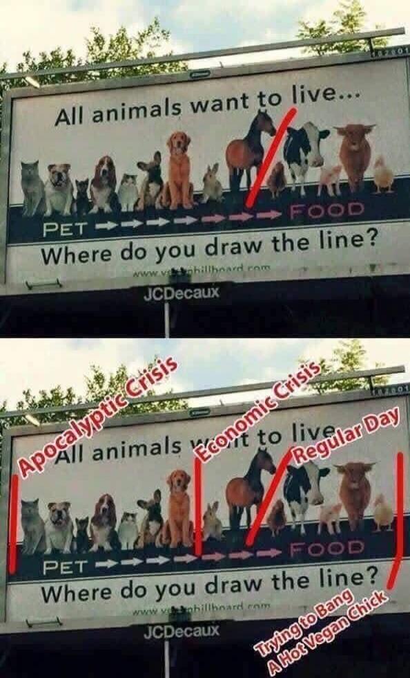 All animals want to live... PET FOOD Where do you draw the line? JCDecaux Apocalyptic Crisis Economic Crisis Regular Day Trying to Bang A Hot Vegan Chick