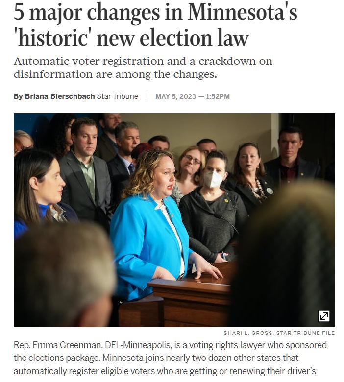 changes in Minnesotas historic new election la Automatic voter disinformation ai By Briana Birschbach st Rep Emma the