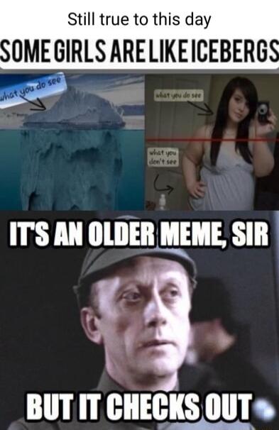 Still true to this day SOMEGIRLS ARELIKEICEBERGS S ITS AN OLDER MEME SIR G EH RS