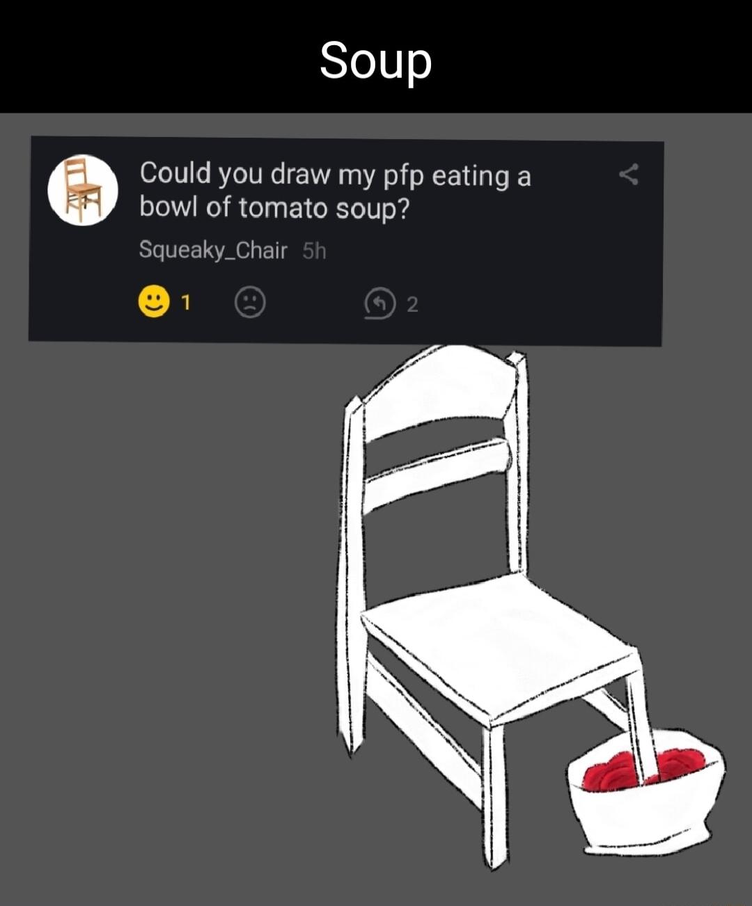 Sello Could you draw my pfp eating a bowl of tomato soup Bl