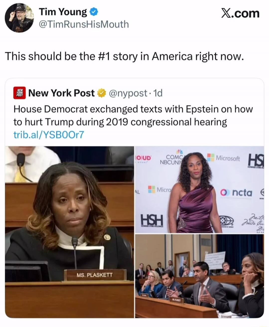 This should be the #1 story in America right now. New York Post: House Democrat exchanged texts with Epstein on how to hurt Trump during 2019 congressional hearing