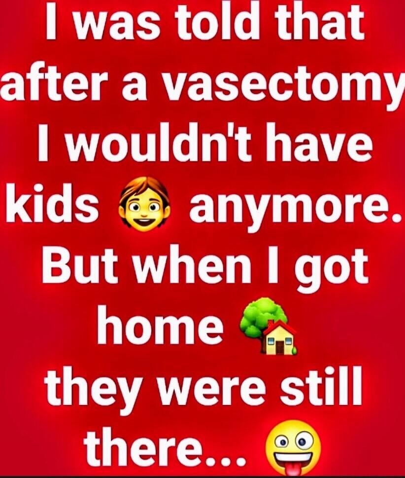 I was told that after a vasectomy I wouldn't have kids anymore. But when I got home they were still there...