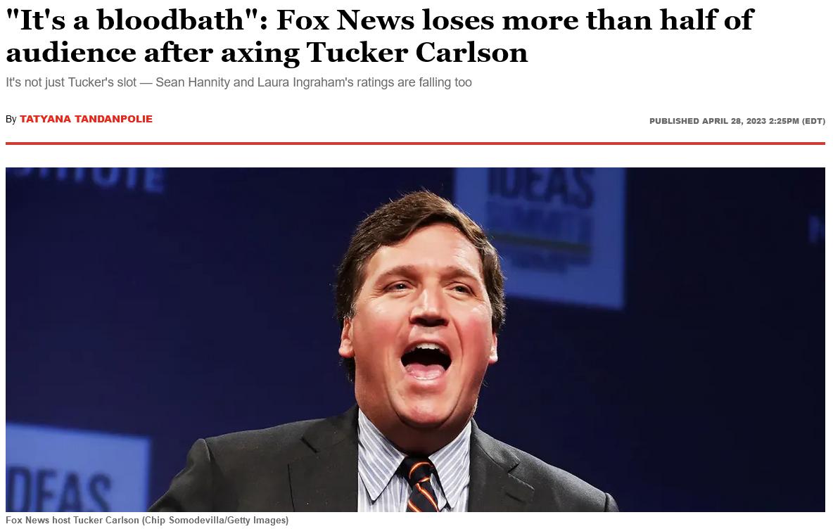 Its a bloodbath Fox News loses more than half of audience after axing Tucker Carlson