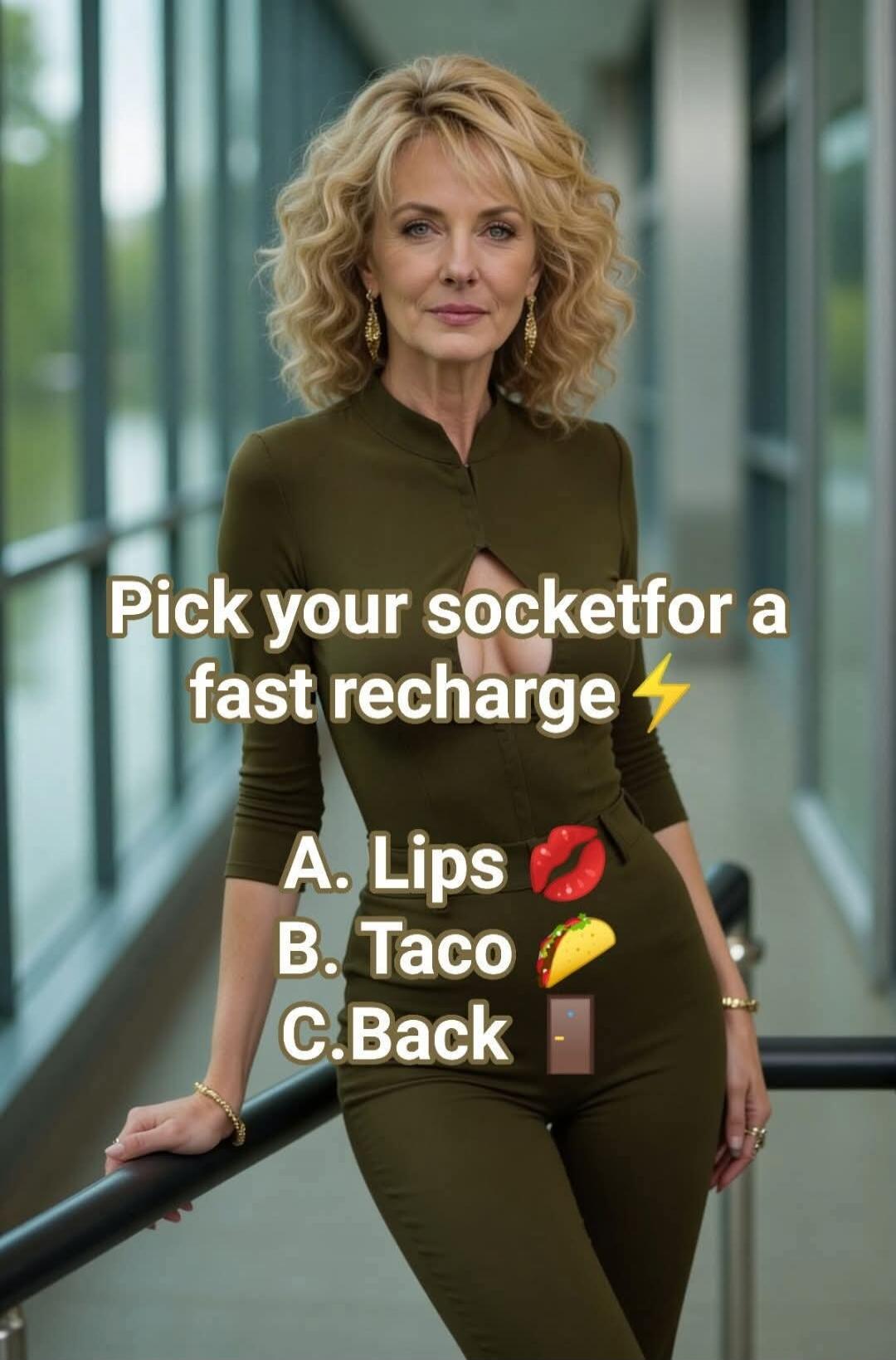 Pick your socket for a fast recharge ⚡ A. Lips 💋 B. Taco 🌮 C. Back 🟫 -