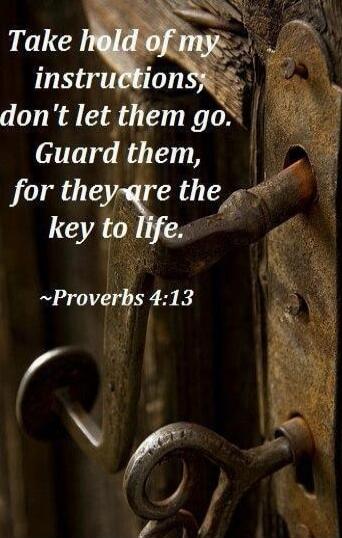Take hold of my instructions, don't let them go. Guard them, for they are the key to life. ~Proverbs 4:13