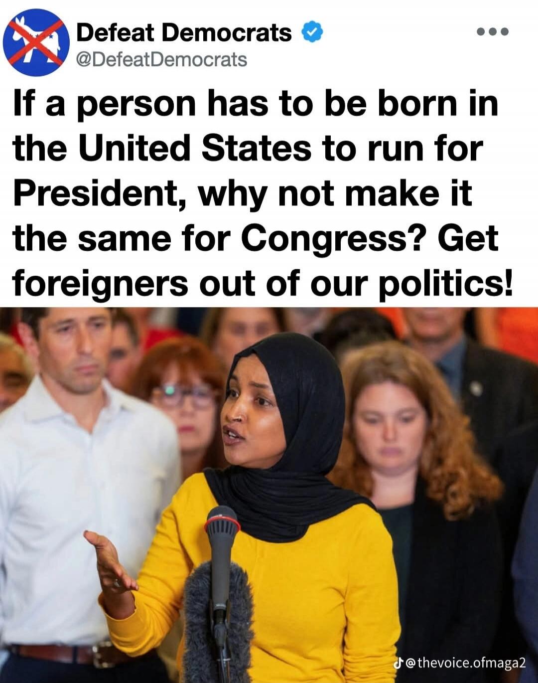 If a person has to be born in the United States to run for President, why not make it the same for Congress? Get foreigners out of our politics!