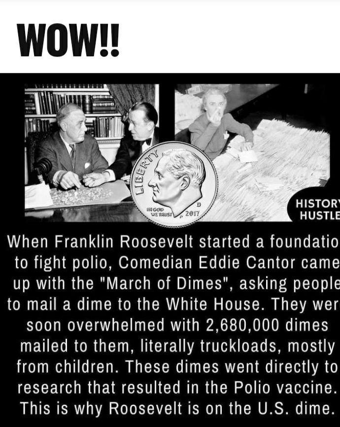 L1EYe LI When Franklin Roosevelt started a foundatio to fight polio Comedian Eddie Cantor came RAGRGER ET W oI RSN S Pl L ORI N TR R ERUL TR TR YR soon overwhelmed with 2680000 dimes UEUELROCR G BT EUVATAS G EL B L from children These dimes went directly to CHEEURUER CHTICHRTRUER IR TVLER This is why Roosevelt is on the US dime