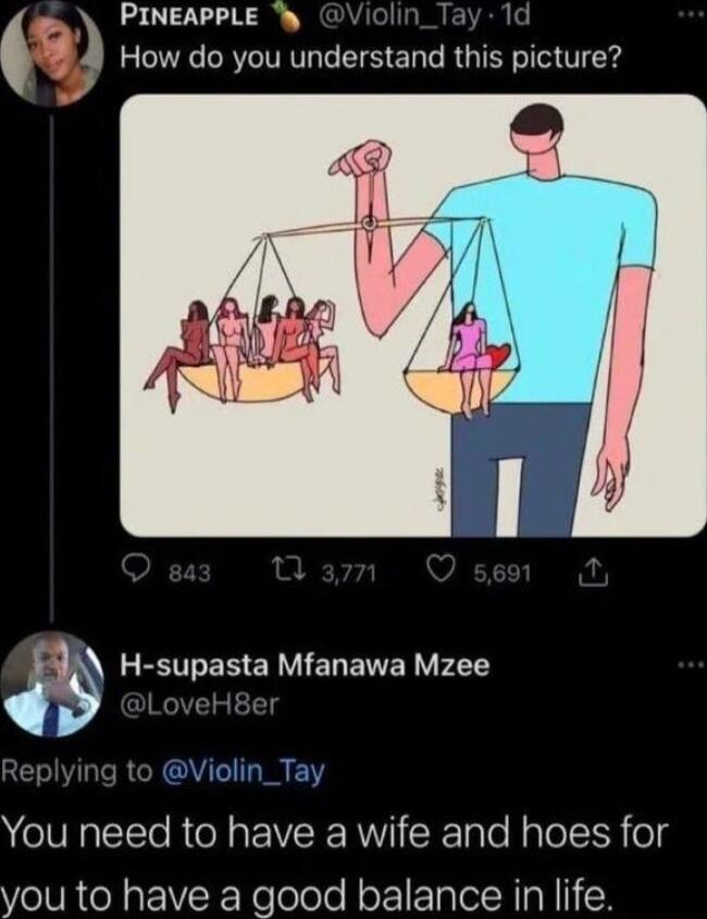 PINEAPPLE Ty 1 9 How do you understand this picture 5 B ER ERVIEL EITERY P21 You need to have a wife and hoes for you to have a good balance in life