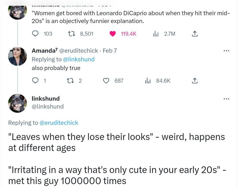 103 1 esol WK a4 Amanda enuditechick Feb 7 Replying to linkshund also probably true Q1 Q2 Q 81 i 84K linkshund linkshund Replying to eruditechick Leaves when they lose their looks weird happens at different ages Irritating in a way thats only cute in your early 20s met this guy 1000000 times