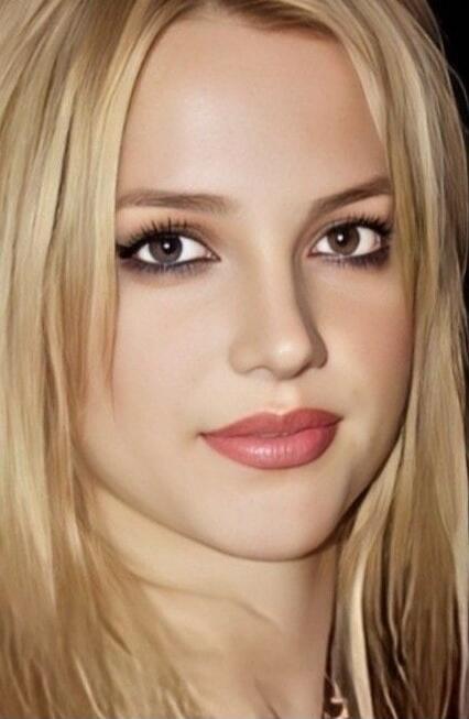 Portrait of a young woman with blonde hair and makeup.
