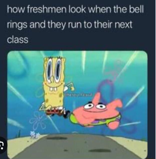 how freshmen look when the bell rings and they run to their next class