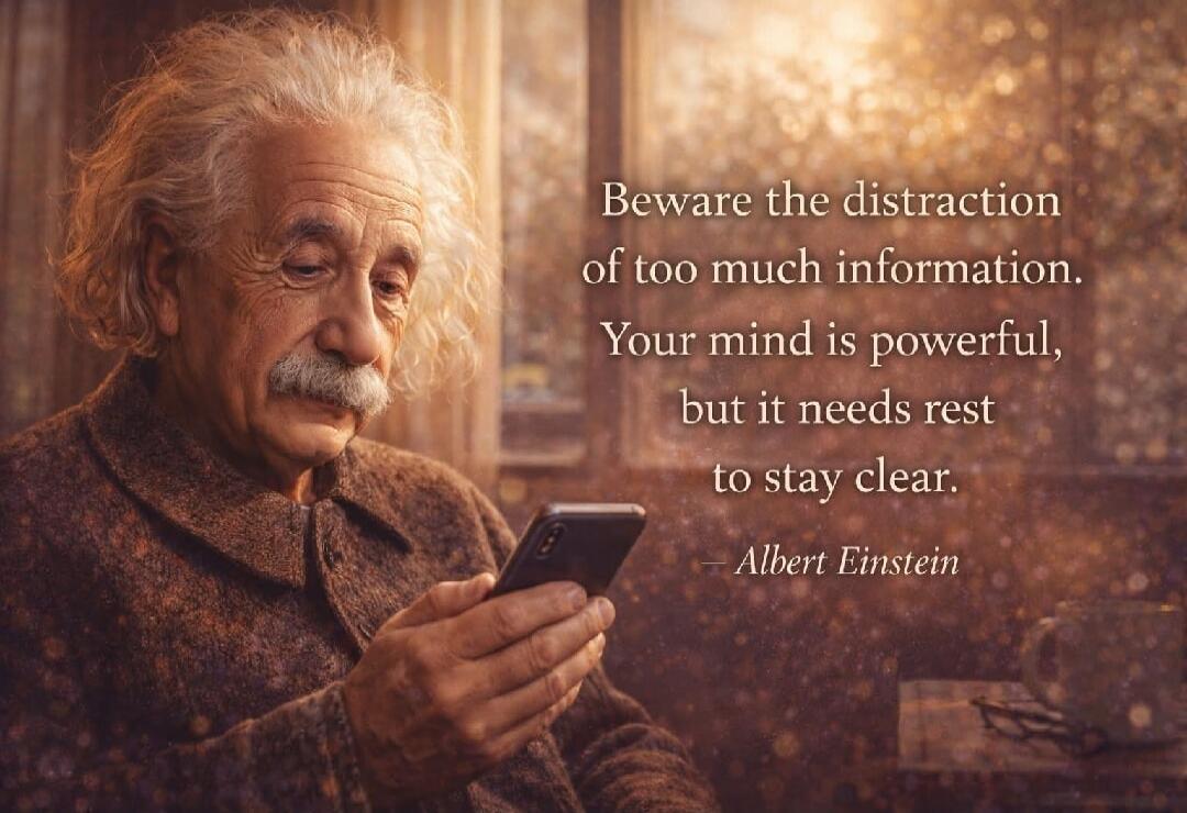 Beware the distraction of too much information. Your mind is powerful, but it needs rest to stay clear. — Albert Einstein