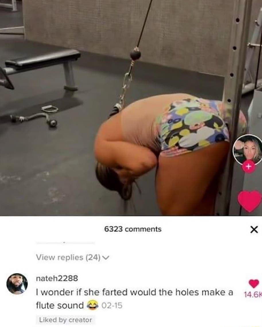 6323 comments nateh2288 3 wonder if she farted would the holes make a 14 6 flute sound 3 02 15