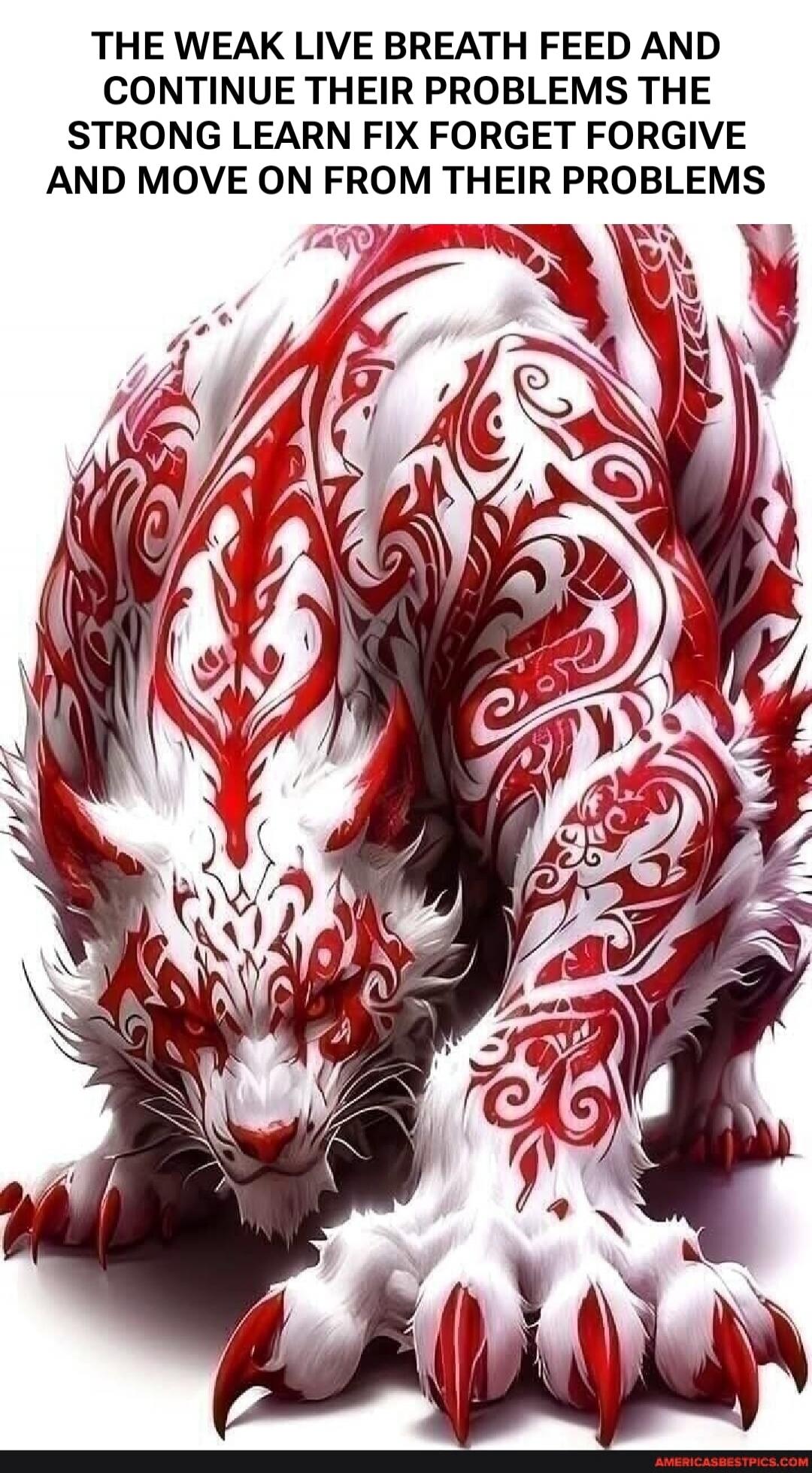 THE WEAK LIVE BREATH FEED AND CONTINUE THEIR PROBLEMS THE STRONG LEARN FIX FORGET FORGIVE AND MOVE ON FROM THEIR PROBLEMS