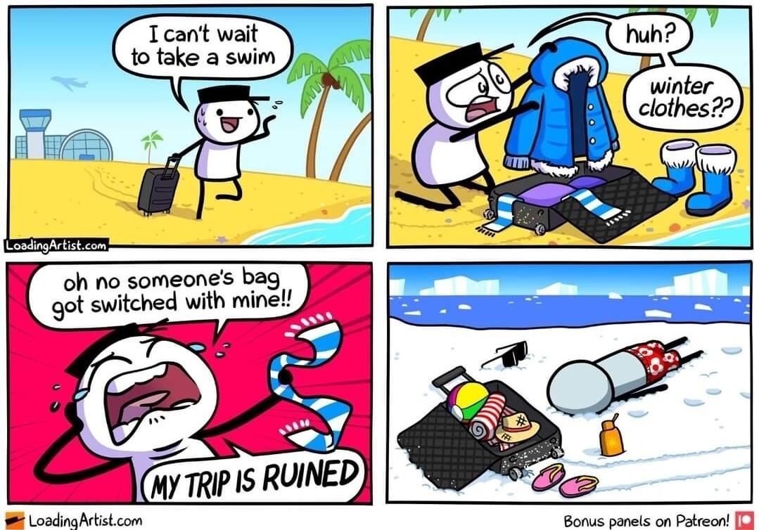 Tah winter clothes R o L5 B Tcant wail 7 10 toke a swim fremnerees oh no someones bag got switched with minel R