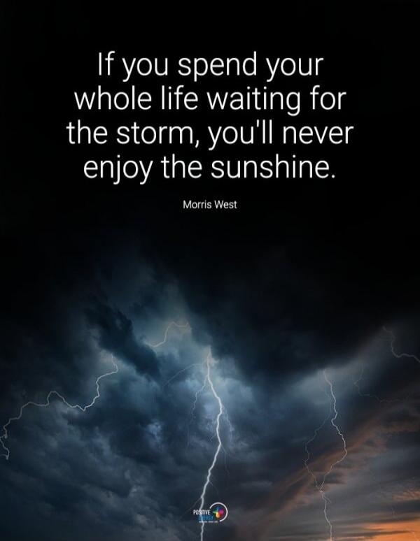 If you spend your whole life waiting for the storm, you'll never enjoy the sunshine. Morris West