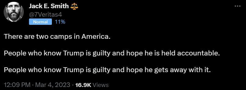 ke smith 2 There are two camps in America People who know Trump s guilty and hope he is held accountable People who know Trump s guilty and hope he gets away with it 42023 189K View