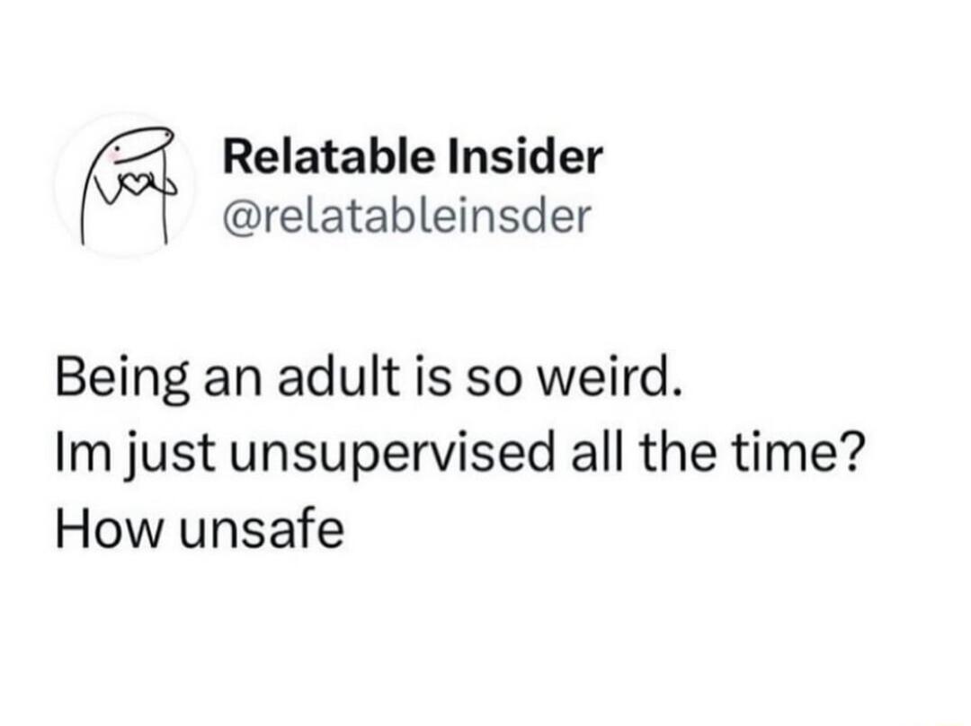 Relatable Insider relatableinsder Being an adult is so weird Im just unsupervised all the time How unsafe