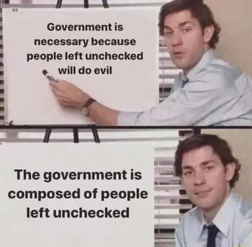 o e Government is L necessary because L people leftunchecked will do evil L The governmentis _ composed of people left unchecked