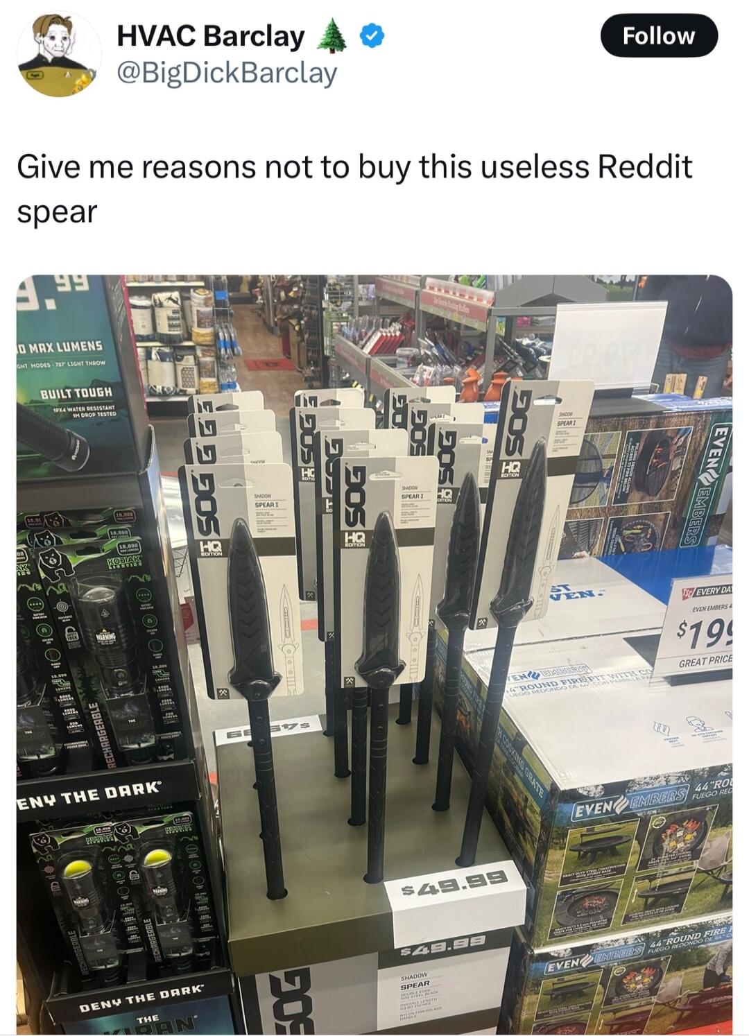 T3 HVACBarclay 4 BigDickBarc Give me reasons not to buy this useless Reddit spear