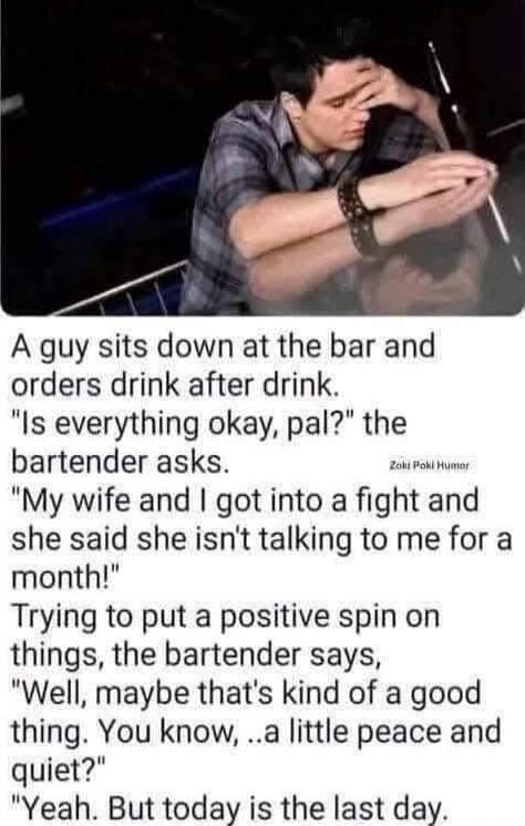 A guy sits down at the bar and orders drink after drink. 