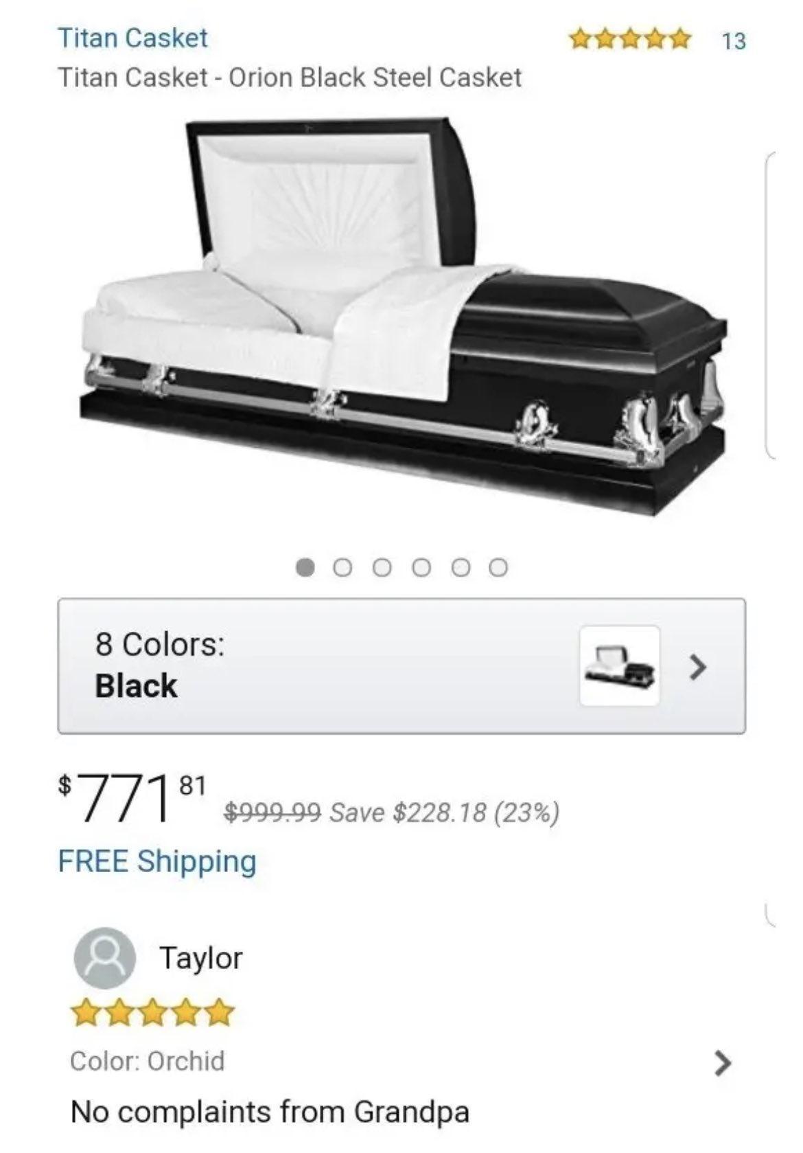 Titan Casket AR AE 13 Titan Casket Orion Black Steel Casket 8 Colors s Black 5 81 771 999 99 Save 22818 23 FREE Shipping Taylor ARA R X Color Orchid No complaints from Grandpa