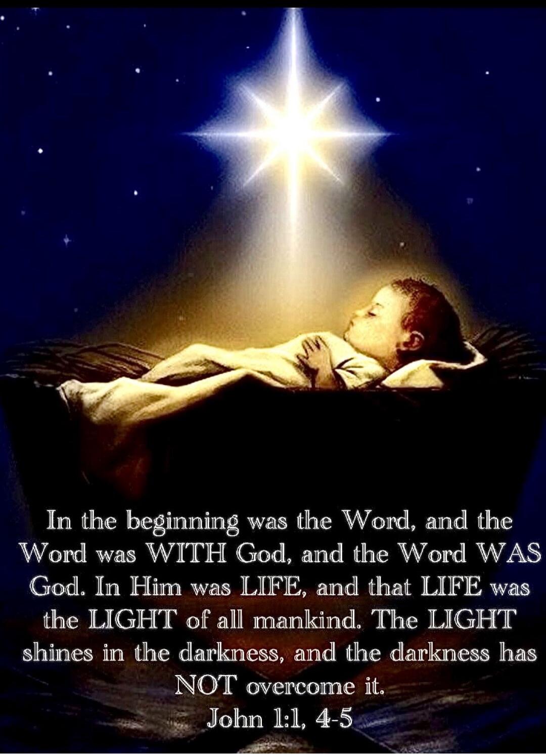 In the beginning was the Word, and the Word was WITH God, and the Word WAS God. In Him was LIFE, and that LIFE was the LIGHT of all mankind. The LIGHT shines in the darkness, and the darkness has NOT overcome it. John 1:1, 4-5