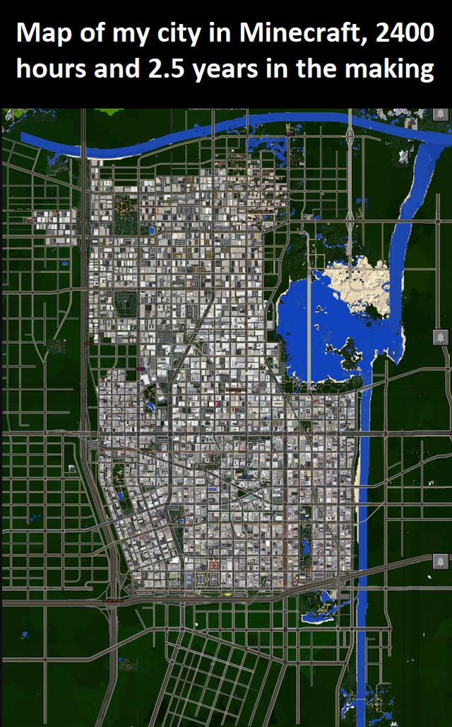 Map of my city in Minecraft 2400 hours and 25 years in the making