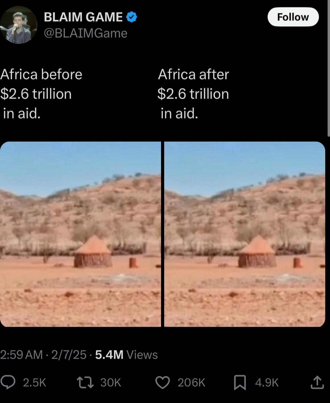 BLAIM GAME LW VcE Africa before Africa after 26 trillion 26 trillion LRI RN 259 AM 2725 54M Views O 25k 12 30K Q 206K T