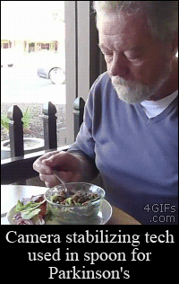 Sas b b Camera stabilizing tech used in spoon for Parkinsons