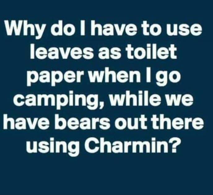 Why do I have to use leaves as toilet paper when I go camping, while we have bears out there using Charmin?