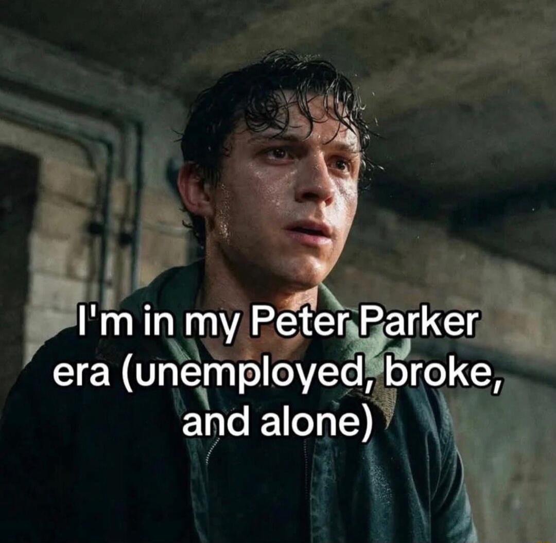 I'm in my Peter Parker era (unemployed, broke, and alone)