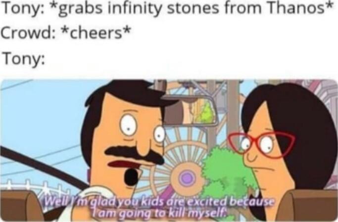 Tony grabs infinity stones from Thanos Crowd cheers Tony