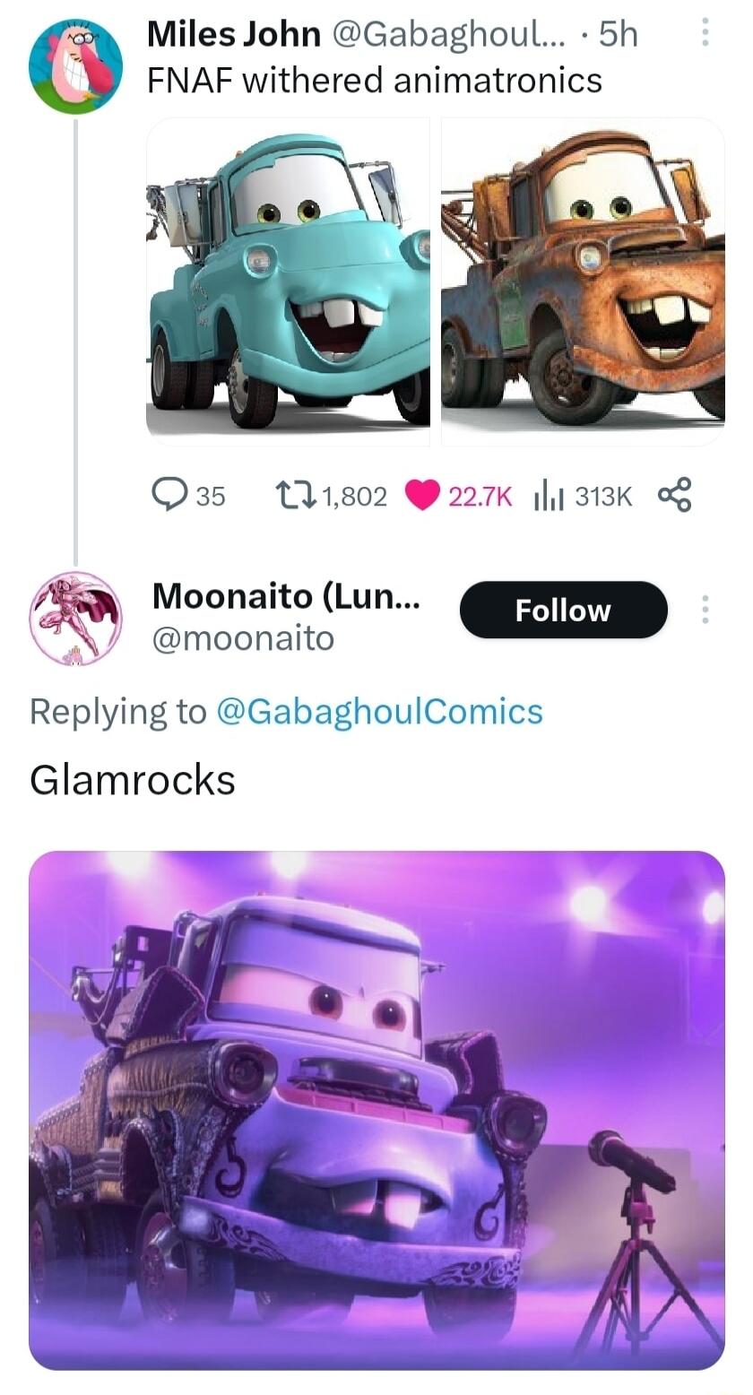 A Miles John Gabaghoul 5h FNAF withered animatronics Qi35 11802 W 227K 313K A Moonaito Lun m A moonaito Replying to GabaghoulComics Glamrocks