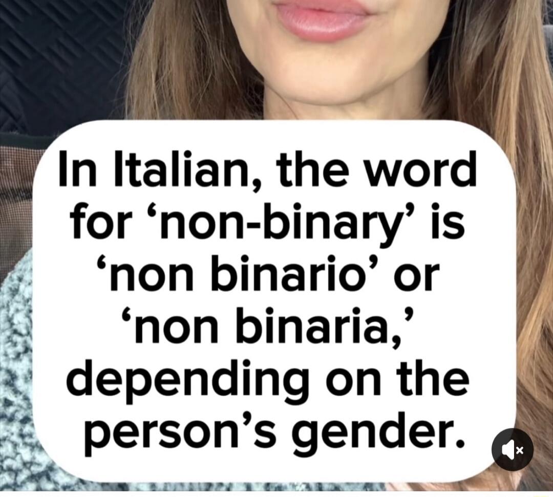 In Italian, the word for 'non-binary' is 'non binario' or 'non binaria,' depending on the person's gender.