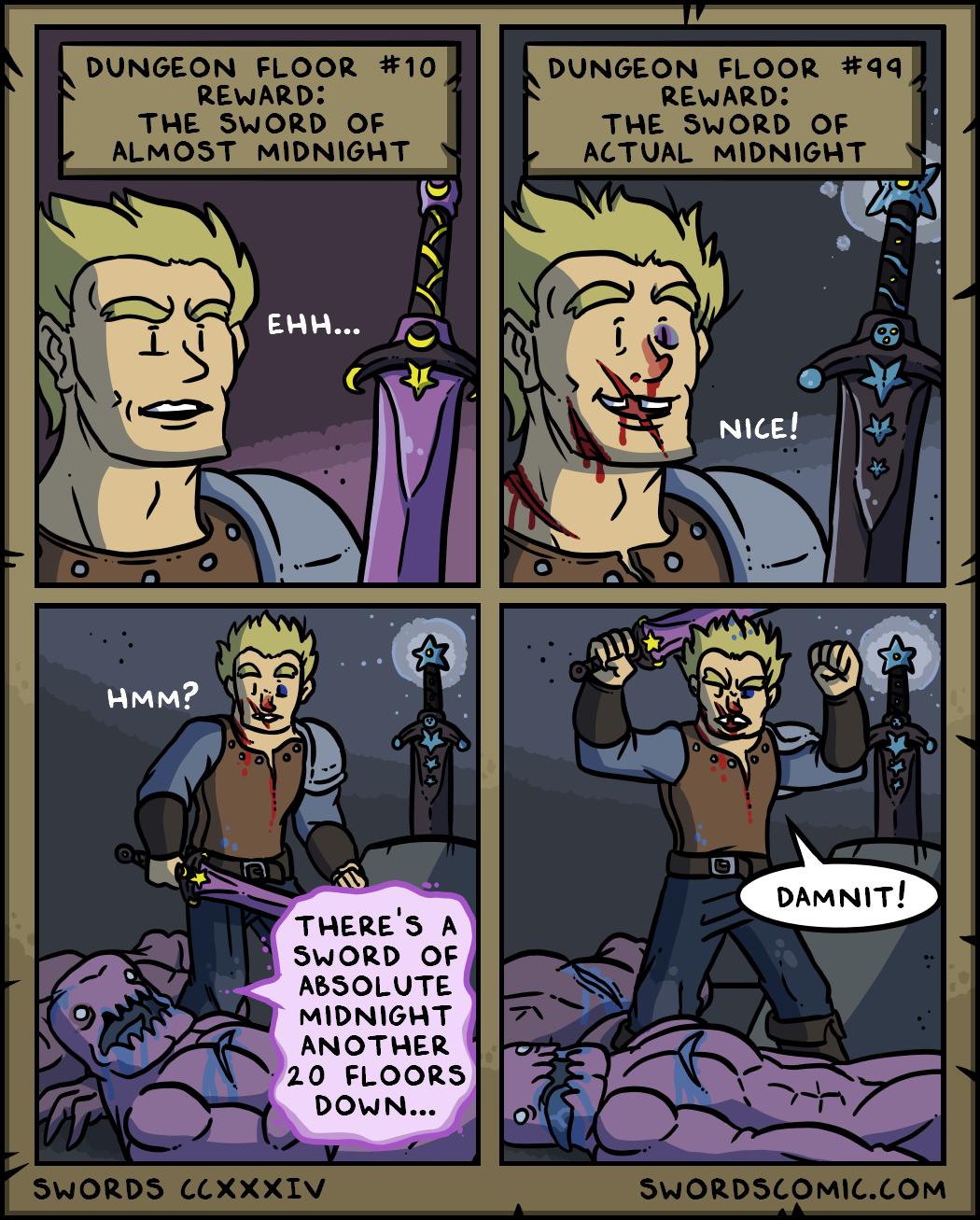 DUNGEON FLOOR 10 REWARD THE SWORD OF THERES A f sworp OF ABSOLUTE MIDNIGHT L ANOTHER SWORDS LXXXIV DUNGEON FLOOR 49 REWARD THE SWORD OF ACTUAL MIDNIGHT SWORDSCLOMICLLOM