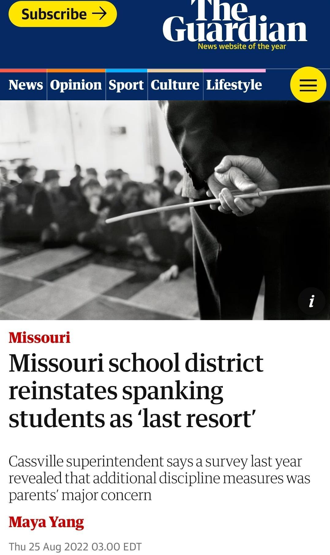 Missouri school district reinstates spanking students as last resort Cassville superintendent says a survey last year revealed that additional discipline measures was parents major concern Ma