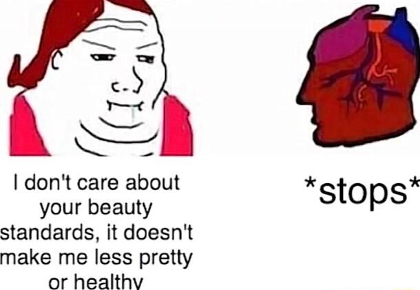 N S dont care about your beauty standards it doesnt make me less pretty or healthv stops