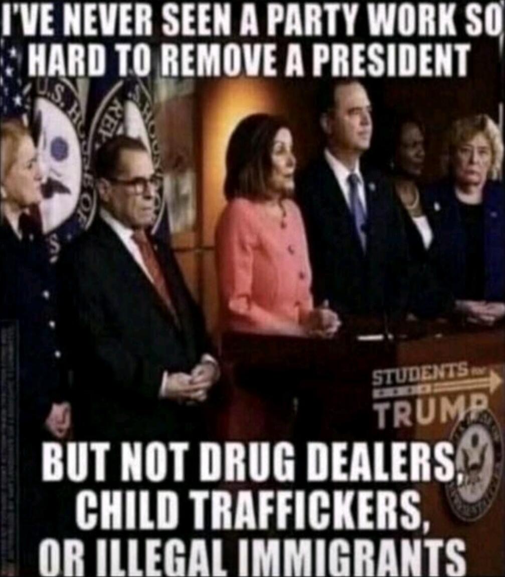 I've never seen a party work so hard to remove a president, but not drug dealers, child traffickers, or illegal immigrants.