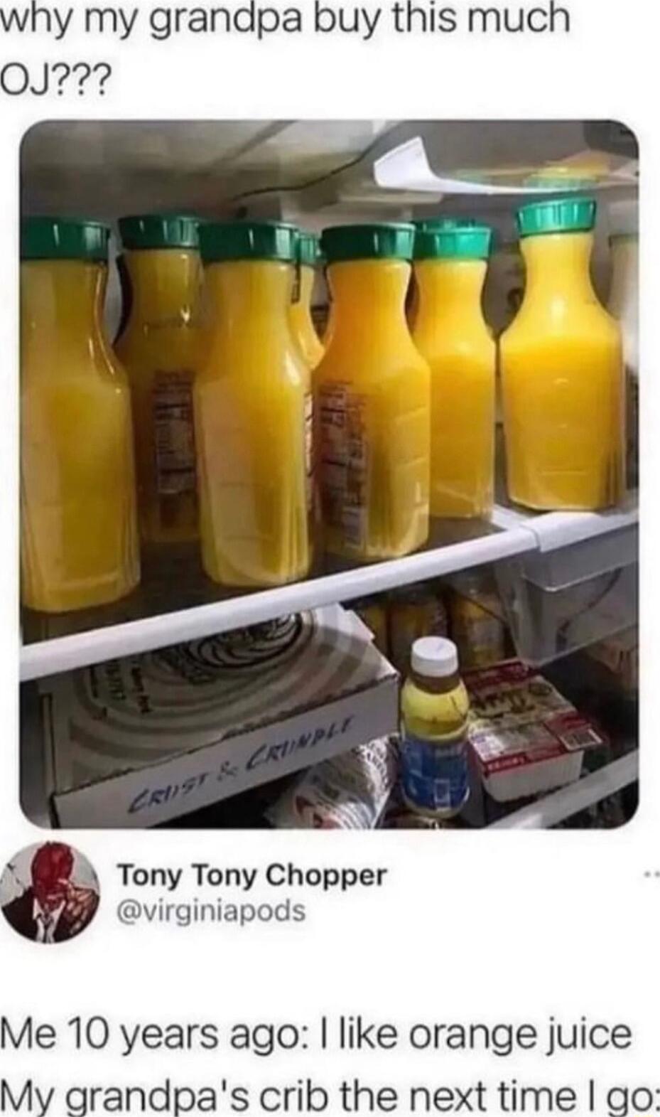 b A Tony Tony Chopper virginiapods Me 10 years ago like orange juice My arandpas crib the next time go