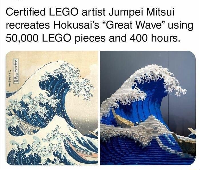 Yup That Exists yupthatexists Certified LEGO artist Jumpei Mitsui recreates Hokusais Great Wave using 50000 LEGO pieces and 400 hours