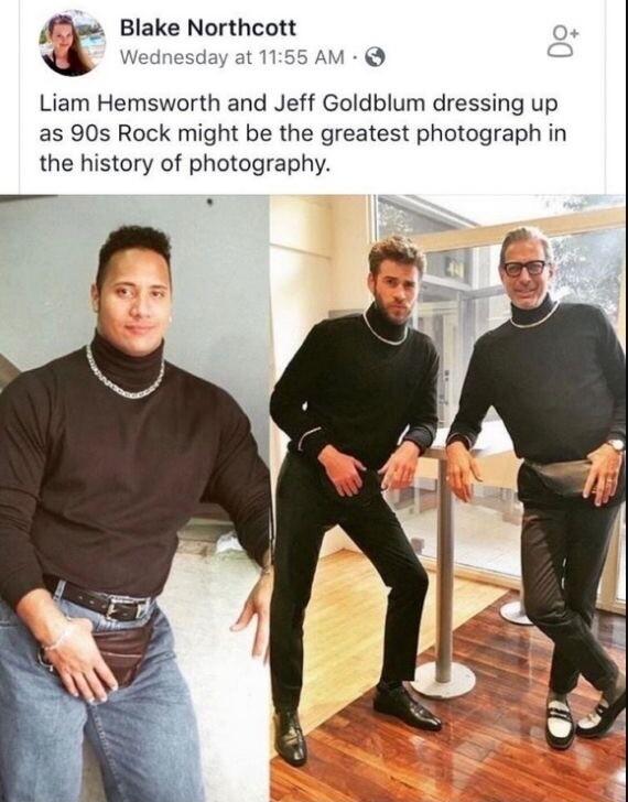 5 I Blake Northcott e Liam Hemsworth and Jeff Goldblum dressing up as 90s Rock might be the greatest photograph in the history of photography _