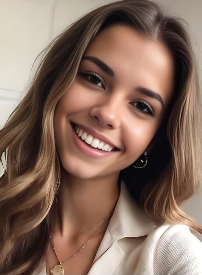 A beautiful young woman smiling.