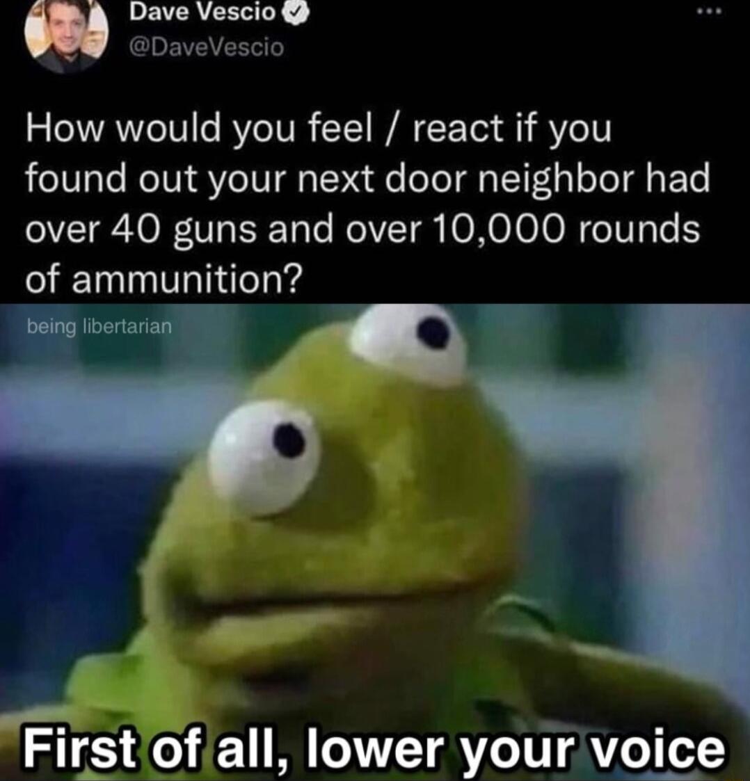 Dave Vescio COEVEIEE How would you feel react if you found out your next door neighbor had over 40 guns and over 10000 rounds of ammunition 24 o First of all lower your voice