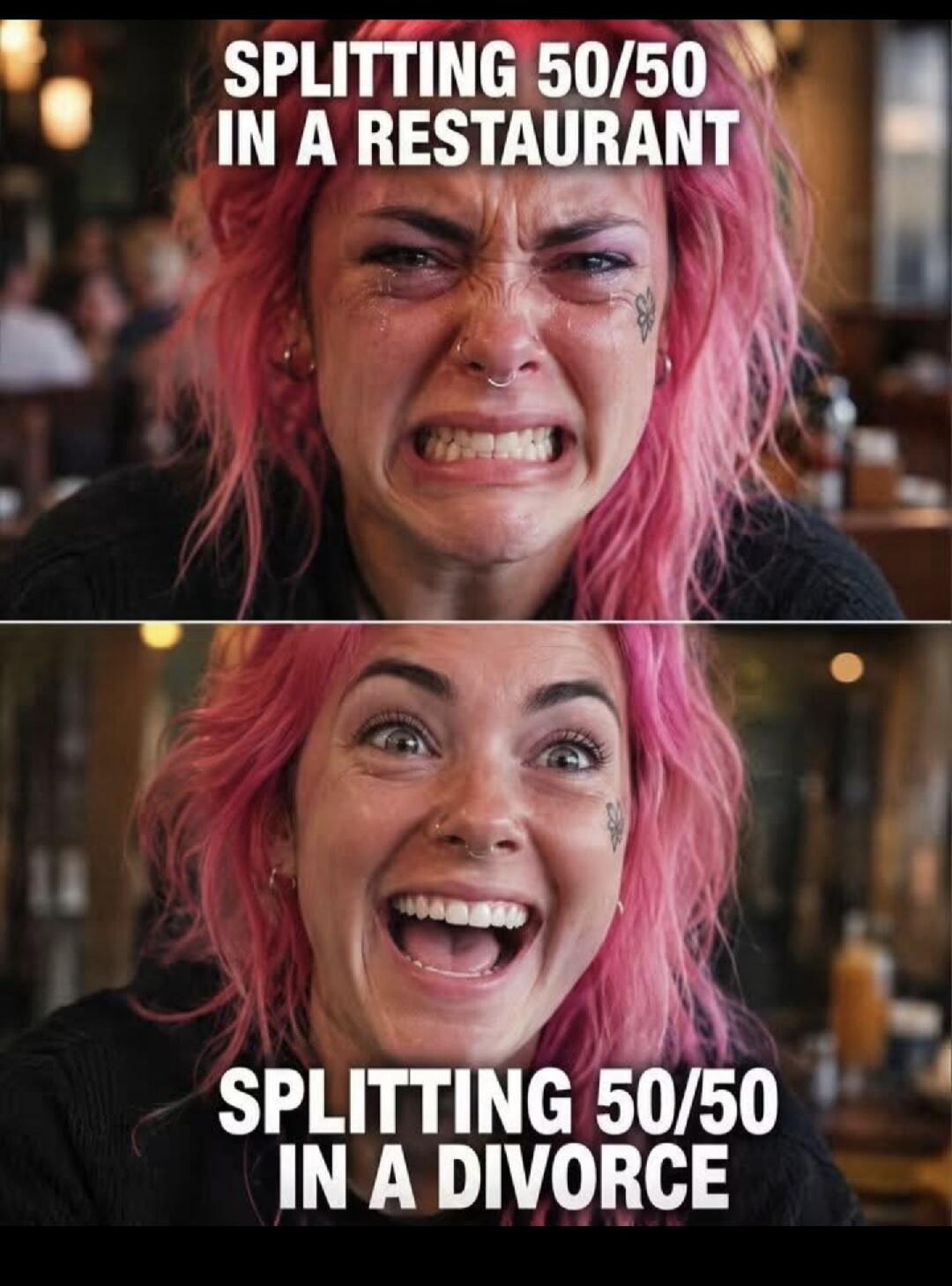 SPLITTING 50/50 IN A RESTAURANT SPLITTING 50/50 IN A DIVORCE