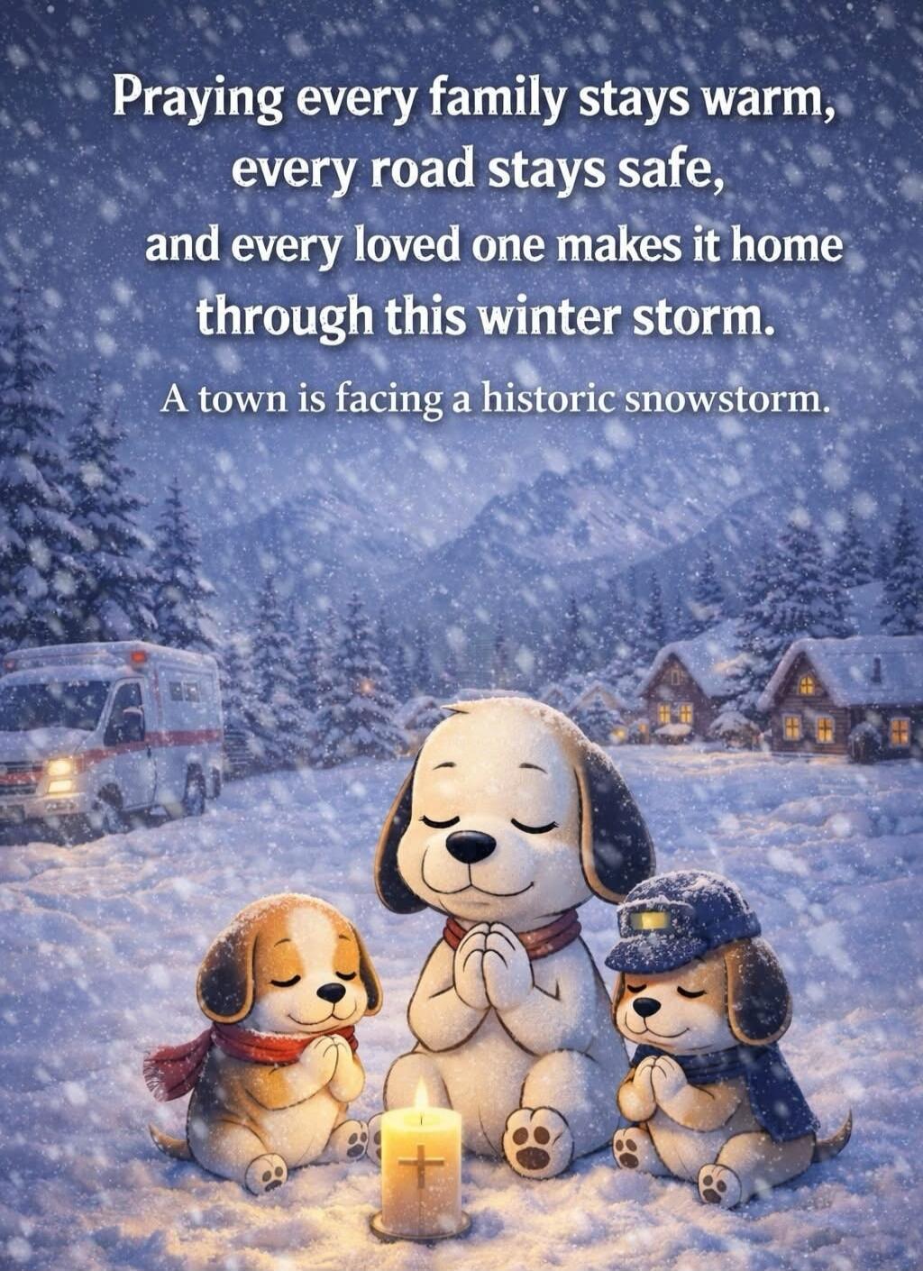 Praying every family stays warm, every road stays safe, and every loved one makes it home through this winter storm. A town is facing a historic snowstorm.